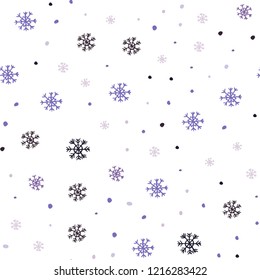 Light Purple vector seamless background with xmas snowflakes. Glitter abstract illustration with crystals of ice. Trendy design for wallpaper, fabric makers.