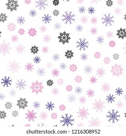 Light Purple vector seamless background with xmas snowflakes. Decorative shining illustration with snow on abstract template. Template for business cards, websites.