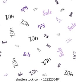 Light Purple vector seamless background with 40 % signs of sales. Abstract illustration with colorful gradient symbols of sales. Pattern for ads, posters, banners of sales.
