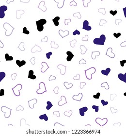 Light Purple vector seamless background with hearts. Glitter abstract illustration with colorful hearts in romantic style. Template for Valentine's greeting postcards.
