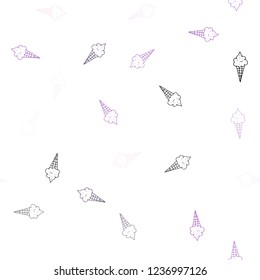 Light Purple vector seamless background with ice-cream cones. Decorative illustration with ice-cream on abstract template. Design for ad, poster, banner of cafes, restaurants.