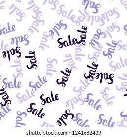 Light Purple vector seamless background with 70, 90 % signs of sales. Colored words of sales with gradient on white background. Template for season sales, shopping ads.