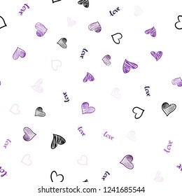 Light Purple vector seamless background with words of love, hearts. Romantic illustration with colorful phrase LOVE YOU, hearts. Design for wallpaper, fabric makers.