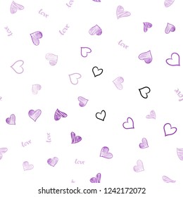 Light Purple vector seamless background with words of love, hearts. Colorful gradient phrase LOVE YOU, hearts in abstract style. Pattern for trendy fabric, wallpapers.
