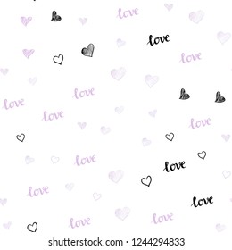 Light Purple vector seamless background with words of love, hearts. Romantic illustration with colorful phrase LOVE YOU, hearts. Design for wallpaper, fabric makers.