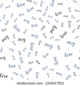 Light Purple vector seamless background with words of love. Decorative illustration with words of love in abstract style. Template for business cards, websites.