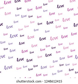 Light Purple vector seamless background with words of love. Phrase LOVE YOU with colorful gradient in abstract style. Pattern for trendy fabric, wallpapers.