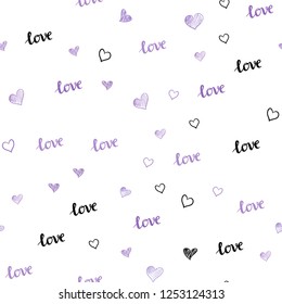 Light Purple vector seamless background with words of love, hearts. Design in doodle style with text LOVE YOU, hearts. Design for wallpaper, fabric makers.