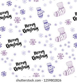 Light Purple vector seamless background with xmas snowflakes, balls, socks, mittens. Colorful xmas elements with gradient. Pattern for trendy fabric, wallpapers.