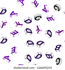 Light Purple vector seamless background with 3D signs of alphabet. Abstract illustration with 3D ABC symbols. Texture for window blinds, curtains.