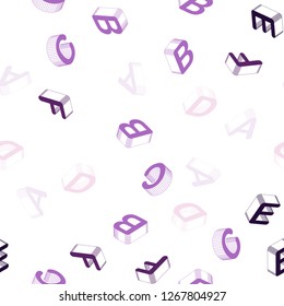 Light Purple vector seamless background with 3D signs of alphabet. Colorful gradient design in 3D style with signs of alphabet. Pattern for trendy fabric, wallpapers.