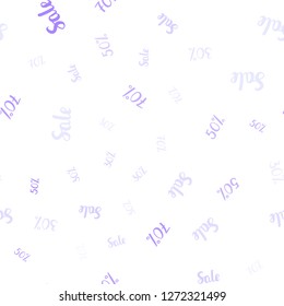Light Purple vector seamless background with 30, 50, 70 % signs of sales. Shining colorful illustration with isolated selling prices. Backdrop for super sales on Black Friday.