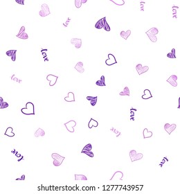 Light Purple vector seamless background with words of love, hearts. Colorful illustration with quote LOVE YOU, hearts. Design for wallpaper, fabric makers.