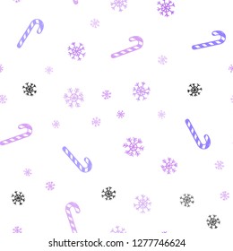 Light Purple vector seamless background with tasty xmas sweets.