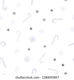 Light Purple vector seamless background with sweet xmas lollipops.