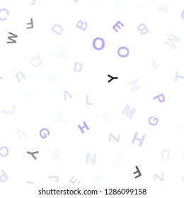 Light Purple vector seamless background with signs of alphabet. Abstract illustration with colored latin alphabet. Pattern for trendy fabric, wallpapers.