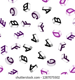 Light Purple vector seamless background with 3D signs of alphabet. Shining colorful 3D illustration with isolated letters. Pattern for trendy fabric, wallpapers.
