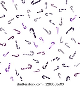 Light Purple vector seamless background with sweet xmas lollipops.