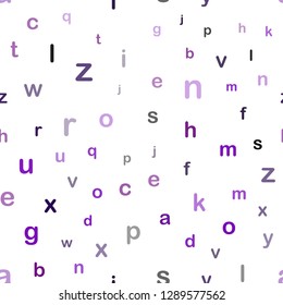 Light Purple vector seamless background with signs of alphabet. Abstract illustration with colored latin alphabet. Pattern for trendy fabric, wallpapers.
