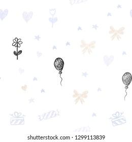Light Purple vector seamless background in xmas style. Illustration with a colorfulheart, baloon, candy, gift, star, ribbon. Pattern for new year ads.