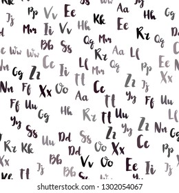 Light Purple vector seamless background with signs of alphabet. Shining colorful illustration with isolated letters. Texture for window blinds, curtains.