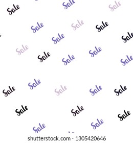 Light Purple vector seamless background with words of sales. Colorful set of  percentage signs in simple style. Pattern for ads, posters, banners of sales.