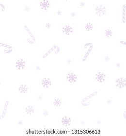 Light Purple vector seamless background with tasty xmas sweets.