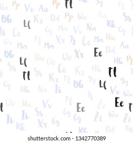 Light Purple vector seamless background with signs of alphabet. Colored alphabet signs with gradient on white background. Texture for window blinds, curtains.