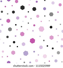 Light Purple vector seamless cover with set of hexagons. White background with colorful hexagons. Pattern for texture of wallpapers.