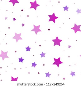 Light Purple vector seamless cover with small and big stars. Glitter abstract illustration with colored stars. Best design for your ad, poster, banner.