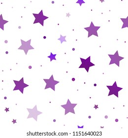 Light Purple vector seamless cover with small and big stars. Blurred decorative design in simple style with stars. The template can be used as a background.