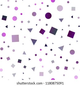 Light Purple vector seamless cover in polygonal style with circles. Decorative design in abstract style with lines, dots, cubes. Pattern for trendy fabric, wallpapers.