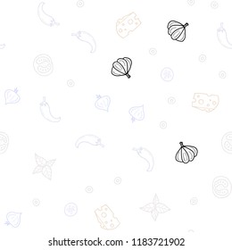 Light Purple vector seamless cover with cuisine gourmet. Beautiful colored illustration with food in doodle style. Doodle design for your business advert of cafes.