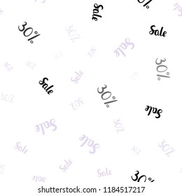 Light Purple vector seamless cover with symbols of 30 % sales. Colored words of sales with gradient on white background. Backdrop for super sales on Black Friday.