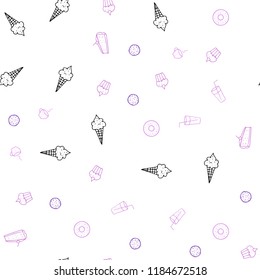 Light Purple vector seamless cover with cuisine gourmet. Fast Food on blurred abstract background with colorful gradient. Pattern for ad, booklets, leaflets of restaurants.