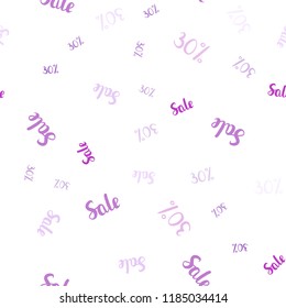 Light Purple vector seamless cover with symbols of 30 % sales. Gradient illustration with discount signs on white backdrop. Pattern for ads, posters, banners of sales.