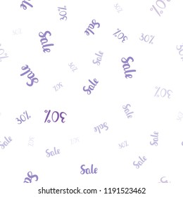 Light Purple vector seamless cover with symbols of 30 % sales. Illustration with signs of sales on abstract template. Backdrop for mega promotions, discounts.