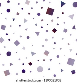 Light Purple vector seamless cover in polygonal style with circles. Glitter abstract illustration with spheres, squares, lines. Trendy design for wallpaper, fabric makers.