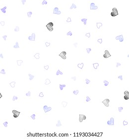 Light Purple vector seamless cover with Shining hearts. Glitter abstract illustration with colorful hearts in romantic style. Pattern for carnival, festival romantic leaflets.