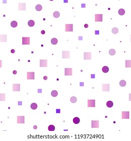Light Purple vector seamless cover with circles, cubes. Abstract illustration with colorful circles, rectangles. Pattern for design of fabric, wallpapers.