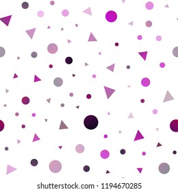 Light Purple vector seamless cover in polygonal style with circles. Decorative design in abstract style with lines, dots. Pattern for design of fabric, wallpapers.