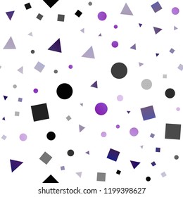 Light Purple vector seamless cover in polygonal style with circles. Abstract illustration with colorful dots, lines, cubes. Pattern for trendy fabric, wallpapers.