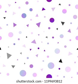 Light Purple vector seamless cover in polygonal style with circles. Modern abstract illustration with colorful dots, lines. Pattern for design of window blinds, curtains.