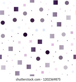 Light Purple vector seamless cover with circles, cubes. Colorful gradient with circles, rectangles on abstract backdrop. Pattern for design of fabric, wallpapers.