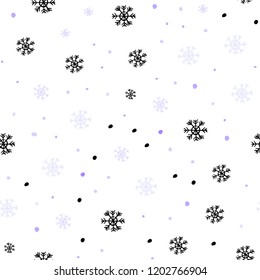 Light Purple vector seamless cover with beautiful snowflakes. Shining colorful illustration with snow on abstract template. Pattern for trendy fabric, wallpapers.