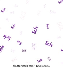 Light Purple vector seamless cover with symbols of 50 % sales. Illustration with signs of sales on abstract template. Backdrop for mega promotions, discounts.