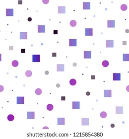 Light Purple vector seamless cover with circles, cubes. Decorative design in abstract style with circles, rectangles. Pattern for trendy fabric, wallpapers.