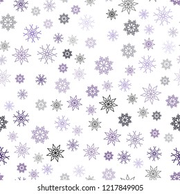Light Purple vector seamless cover with beautiful snowflakes. Decorative shining illustration with snow on abstract template. Pattern for design of window blinds, curtains.