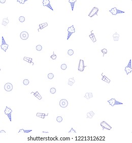 Light Purple vector seamless cover with cuisine gourmet. Blurred decorative design of snacks in doodle style. Pattern for ads of breakfast, lunch, dinner.