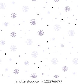 Light Purple vector seamless cover with beautiful snowflakes. Shining colorful illustration with snow in christmas style. Pattern for design of fabric, wallpapers.